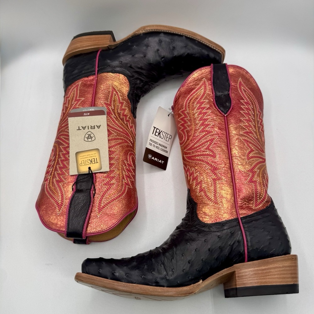 Ariat Futurity Revival Full Quill Ostrich Boots Women's Size 9 B Black Metallic - Picture 8 of 16